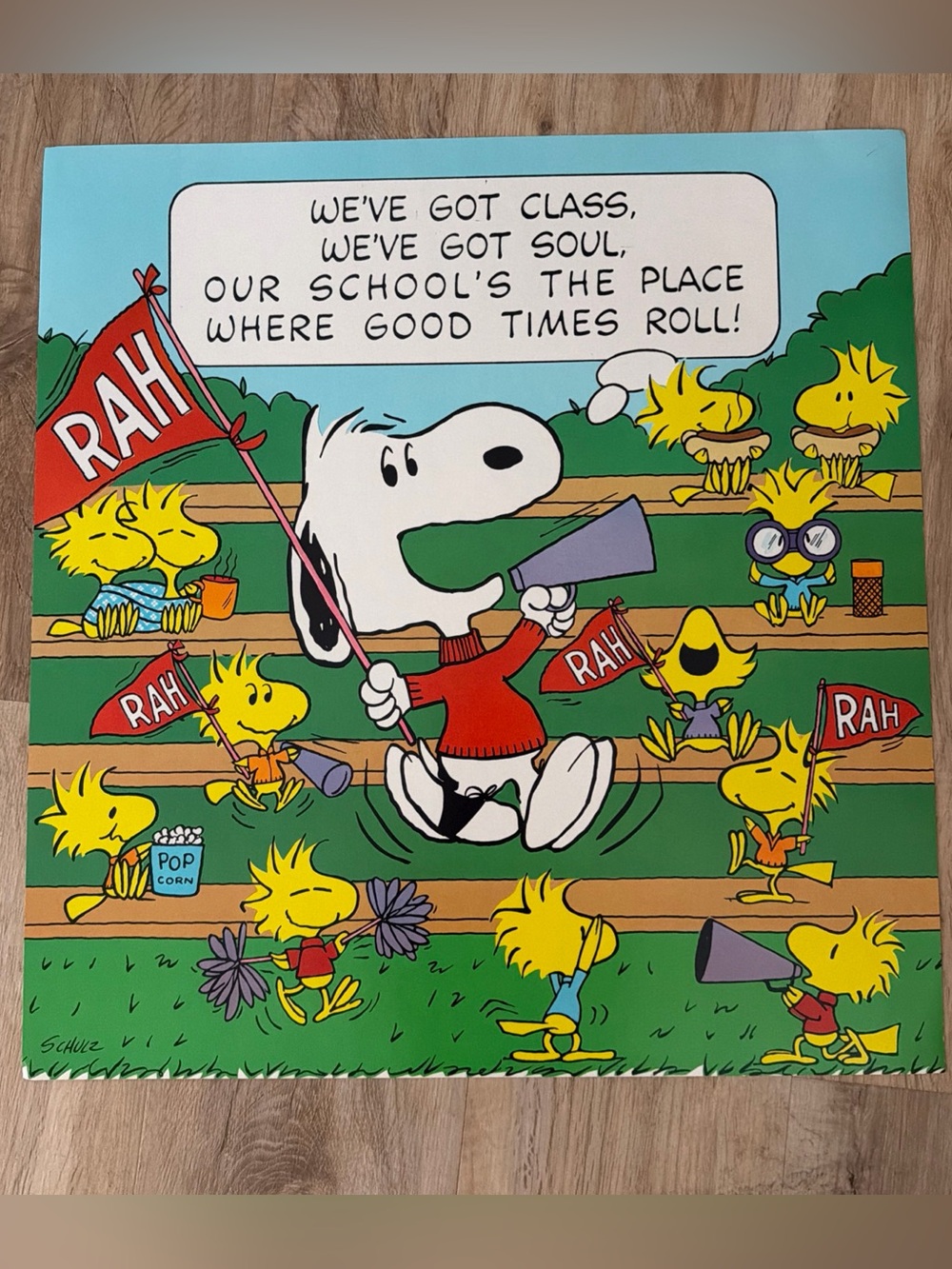 VTG 1965 Snoopy Woodstock Poster 20”x 21” Cheer “WE GOT CLASS WE GOT SOUL” EUC